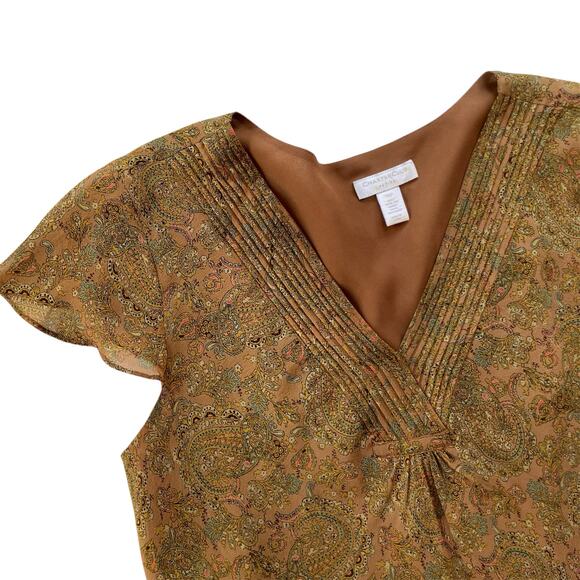 Charter Club Y2K Silk Paisley Print V-Neck Blouse Size 14P - Picture 2 of 6
